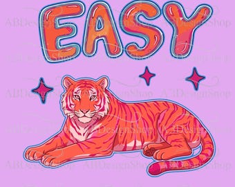 Einfacher Tiger PNG digitales Design, buntes Retro-Tiger-Shirt-Design, Girly Bow Ästhetik PNG, trendige Sommervibes, Sublimation Download