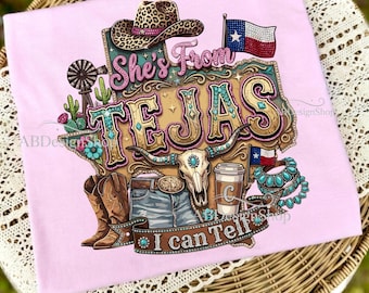 Sie ist von Tejas PNG, Country Graphic, Cowgirl Rodeo Beliebte Western, Ranch Design, sie kommt aus Texas