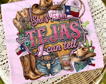 Sie ist von Tejas PNG, Cowgirl Rodeo Western Grafik, sie kommt von texas ich kann sagen tee Spanisch (Digitaler Download)