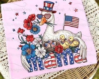 Mama 4. Juli Gans Png, süße Gans amerikanische Mama, Vaterländische Gans Png, Gedenktag, Girly USA Flagge PNG, Unabhängigkeitstag Png