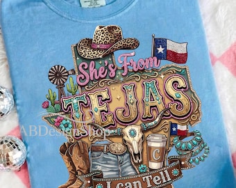 Sie ist von Tejas PNG, Country Graphic, Cowgirl Rodeo Beliebte Western, Ranch Design, sie kommt aus Texas