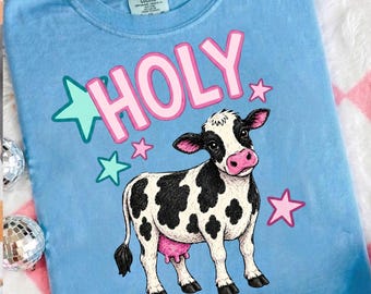 Heilige Kuh Png, Heilige Kuh PNG Sublimationsdesign, Retro Western Coquette Kuh Shirt Design, Handgezeichnete Bauernhausästhetik, niedliche Kuh Clip Art