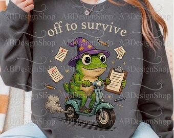 Auf dem Weg zum Schulanfang Akademischer Stress T-Shirt, Retro ästhetisches Froggy-Studenten-Geschenk, lustiger Schultest-Lehrer png, Frosch Clipart (digitaler Download)