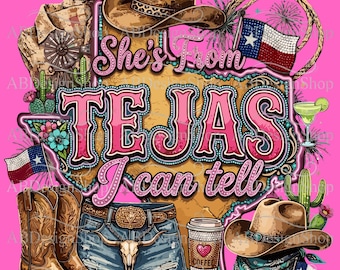Sie ist von Tejas PNG, Country Graphic, Cowgirl Rodeo Beliebte Western, Ranch Design, sie kommt aus Texas