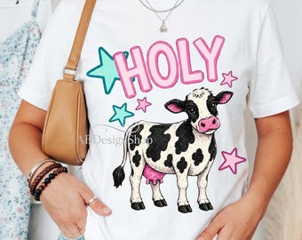 Heilige Kuh Png, Heilige Kuh PNG Sublimationsdesign, Retro Western Coquette Kuh Shirt Design, Handgezeichnete Bauernhausästhetik, niedliche Kuh Clip Art