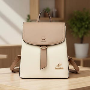 Contrast Color Patchwork PU Leather Backpack, Large Capacity Travel Bag