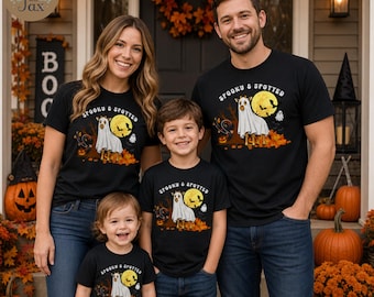 Spooky and Spotted Giraffe Halloween Shirt Matching Family Ghost Costume Tee Cute Toddler T-Shirt Retro Youth Crewneck BC 3001 Adult
