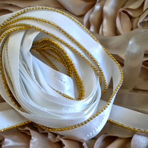 White Satin Ribbon with Gold Beaded Edge