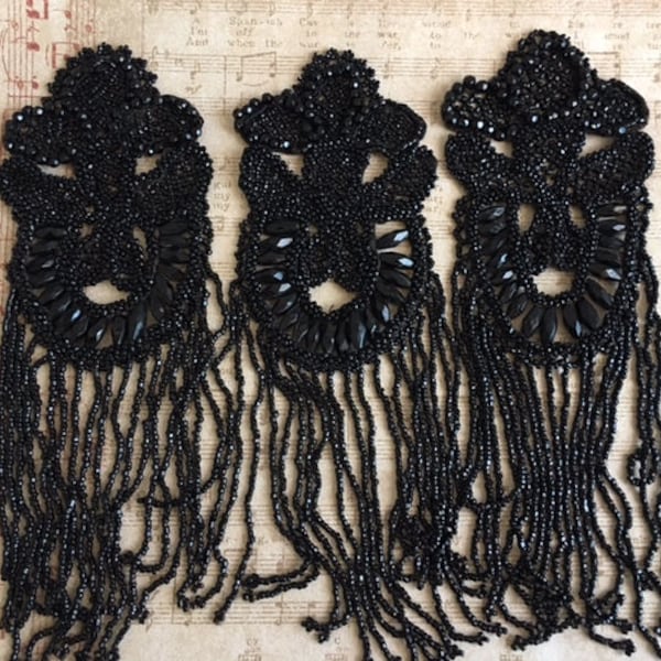 Black Beaded Applique Etsy