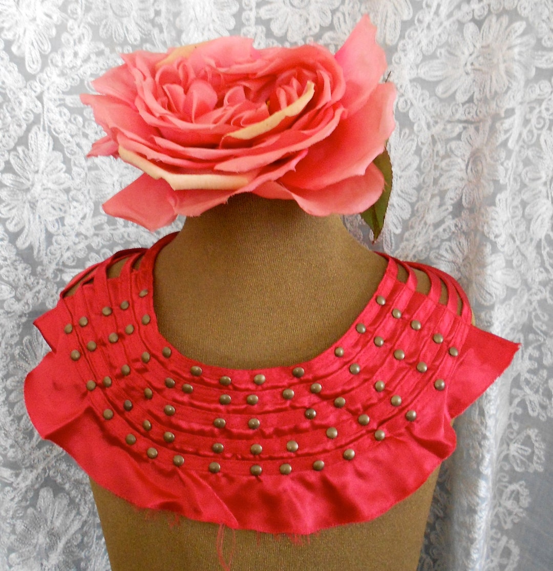 Red Satin Gold Beaded Appliques Etsy