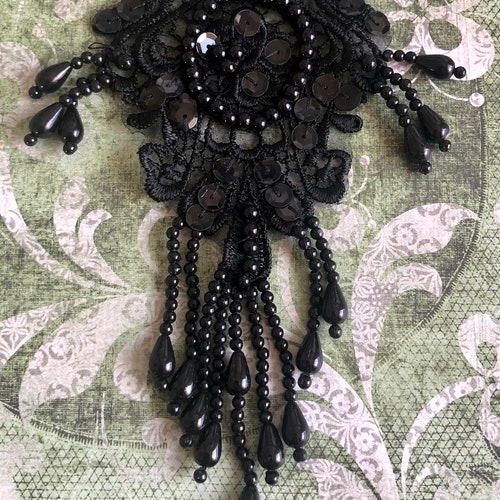 JB159 Designer Black Beaded Applique DIY Iron on Hot Fix Etsy