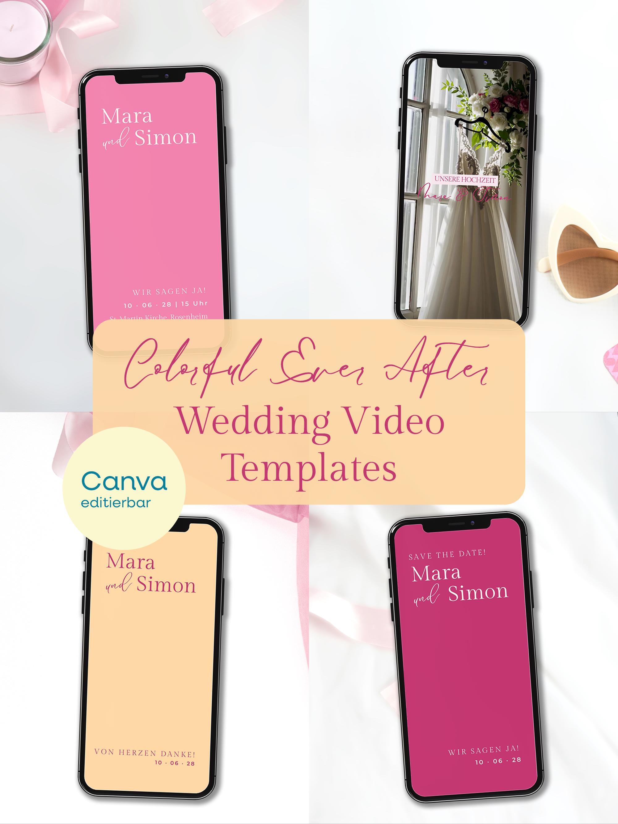 Plantillas coloridas de videos de boda: video de invitación digital, video de agradecimiento, WhatsApp, Instagram, videos de redes sociales, personali