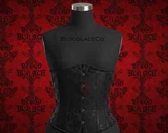 Corsetto sottoseno in broccato nero - Corsetto gotico con stecche in acciaio