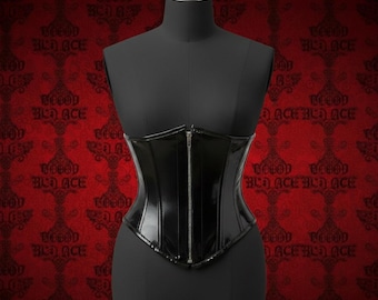 Corsetto con cerniera in PVC nero verniciato, corsetto sottoseno in vinile lucido, top da discoteca gotico