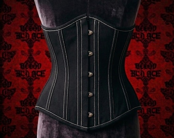 Corsetto sottoseno nero, bustino gotico modellante con stecche in acciaio