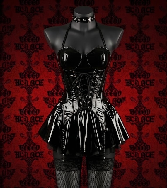 black pvc corset dress Mini Dress, Steel Boned Halter Goth Skirt Set, Punk Alt Fashion Youll look and feel Vestido Mexicano Off-shoulder Mustard Yellow Ruffle Size:15½ 34/35 Leather corset