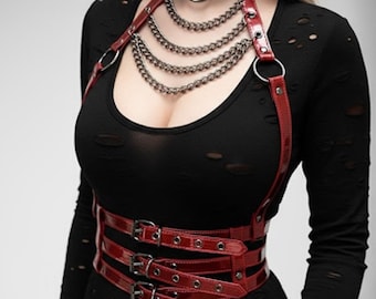 Imbracatura per il corpo in PVC rosso lucido, cintura gotica con imbracatura, accessorio per outfit da festival punk, abbigliamento fetish rave, moda alternativa