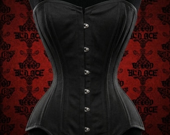 Black Steel Boned Overbust Korsett: Gothic Taillentraining Sanduhr Formgebung