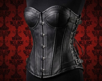 Corsetto sopra il seno in pelle nera, bustier gotico con fibbia, corsetto modellante in vita, moda alternativa