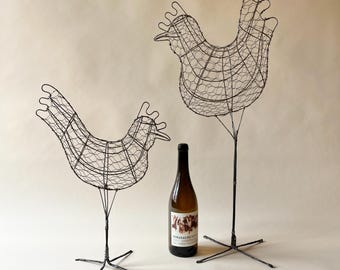 Vintage draadkip sculpturen – Middeleeuwse haan boerderij