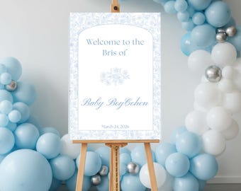 Blue Floral Hydrangea Bris Shower Welcome Sign Template (Digital Download)
