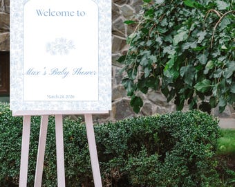 Blue Floral Hydrangea Baby Shower Welcome Sign Template (Digital Download)