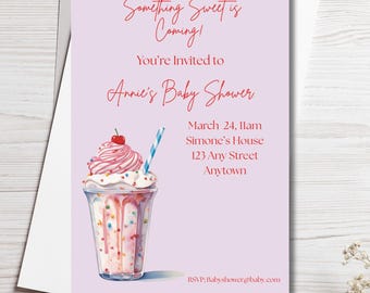 Something Sweet Baby Shower Invitation Template | Ice Cream Sundae Bris Invite | Pink Girl Baby Shower | Editable Canva | Instant Download