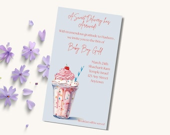 Bris Invitation Template | Blue Ice Cream Sweet Delivery Baby Boy Invite | Brit Milah | Editable Canva | Instant Download