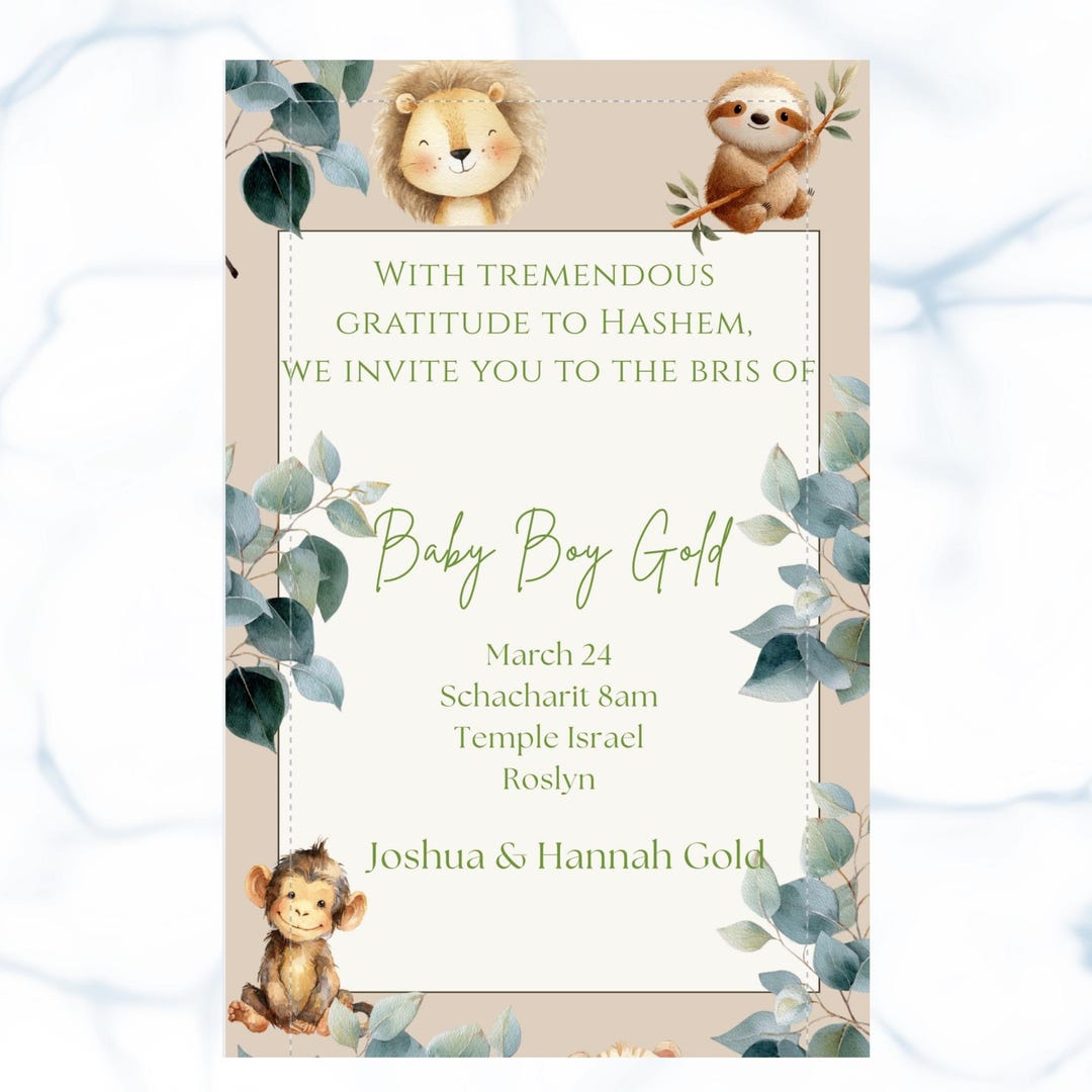 Safari Bris Invitation Template | Animated Baby Boy Brit Milah Evite ...