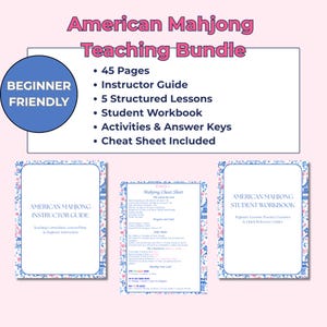 Könnte beinhalten: American Mahjong Lehrpaket mit 45 Seiten, Kursleiterhandbuch, 5 strukturierten Lektionen, Arbeitsheft, Aktivitäten, Lösungsschlüsseln und Spickzettel. Enthält ein Kursleiterhandbuch und ein Arbeitsheft für Schüler mit floralen Rändern.