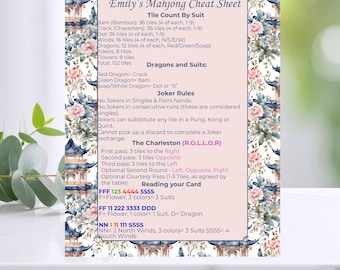 Aide-mémoire de Mahjong Pagode à l'aquarelle | Chinoiseries imprimables | Modèle de toile modifiable | Cadeau pour soirée mahjong