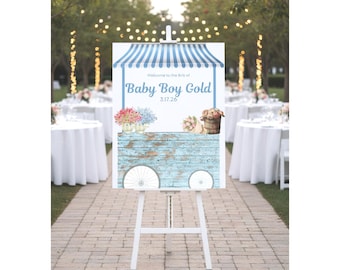 Bris Welcome sign | Flower Cart Baby Boy Event Sign | Editable Canva | Instant Download