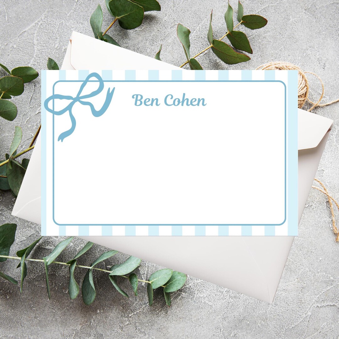 Blue Bow Baby Thank You Card Template | Editable A2 Baby Shower Bris - Etsy