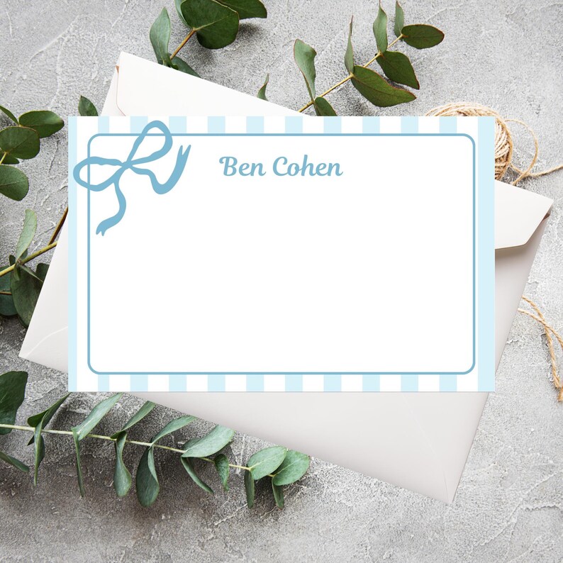 Blue Bow Baby Thank You Card Template | Editable A2 Baby Shower Bris - Etsy