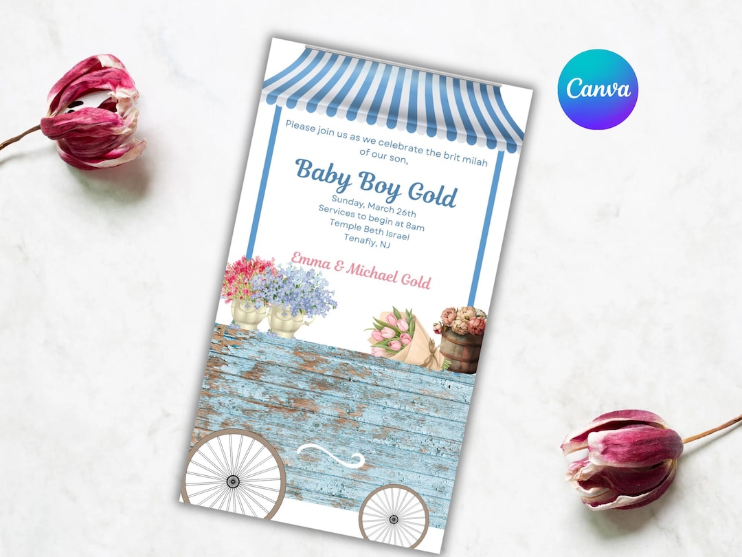 Bris Invitation Template | Flower Cart Bris Evite | Animated Bris ...
