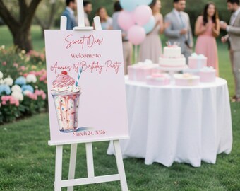 Sweet One Ice Cream Birthday Welcome Sign Template (Digital Download)