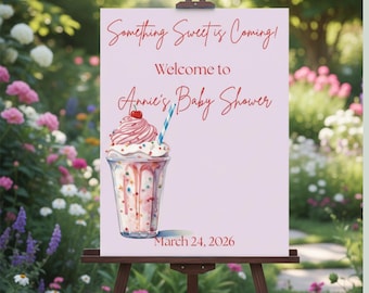 Something Sweet Baby Shower Welcome Sign | Ice Cream Girl Shower Sign | Editable Canva | 16x20 18x24 | Instant Download