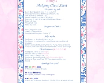 Aide-mémoire de mahjong imprimable | Cadeau personnalisé Mahjong Night Party | Référence du lecteur de chinoiseries | Toile modifiable|Téléchargement instantané