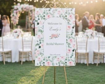 Floral Bridal Shower Welcome Sign Template: Editable Rose Design (Digital Download)