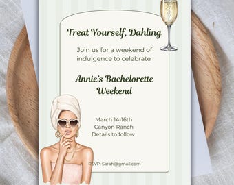 Modèle d'invitation pour un week-end spa entre filles | Invitation pour une journée spa entre filles | Faites-vous plaisir | Modèle Canva modifiable | Téléchargement instantané