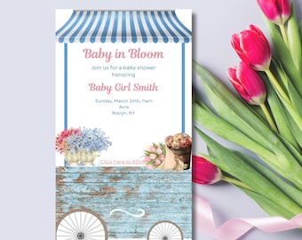 Flower Cart Baby Shower Invitation Template | Animated Floral Evite | Gender Neutral Baby Shower | Editable Canva | Instant Download
