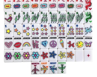 Pop Art Mahjong Tile Set | Full Size American Mahjong Set | Modern Colorful Tiles with Tile Bag | Gift for Mahjong Lover