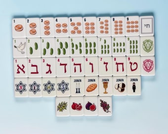 Jeu de Mahjong juif | Mahj Mavens NYC | Jeu de Mahjong américain de 160 tuiles | Tuiles Bagel, Pickle et Hébraïques | Cadeau Mahjong unique