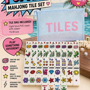 Pop Art Mahjong Tile Set | Full Size American Mahjong Set | Modern Colorful Tiles with Tile Bag | Gift for Mahjong Lover immagine 1
