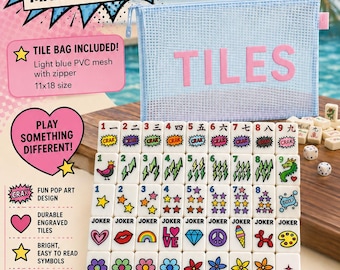 Pop Art Mahjong Tile Set | Full Size American Mahjong Set | Modern Colorful Tiles with Tile Bag | Gift for Mahjong Lover