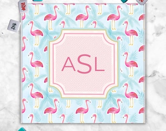 Tapis de mahjong monogramme personnalisé | Nappe de mahjong Flamingo | Cadeau personnalisé de tapis de mahjong monogramme | Accessoires de mahjong 31,5 x 31,5