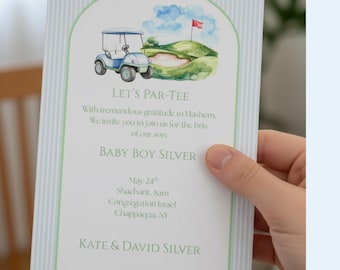 Modèle d'invitation pour la Brit Milah | Invitation sur le thème du golf | Invitation pour la naissance d'un garçon juif | Téléchargement numérique Canva modifiable