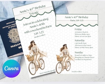 Girls Trip Invitation & Itinerary Template | Paris Trip Bachelorette Weekend | Editable Canva | Instant Download