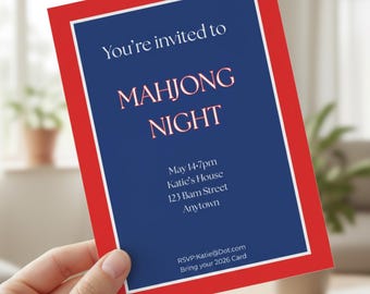 Invitation de nuit de mahjong | Téléchargement numérique | Invitation à une soirée Mah Jongg | Evite imprimable 5 x 7