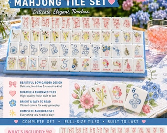 Bow Garden American Mahjong Tile Set | 160 Tile Mahjong Set | Floral Bow Mahjong Tiles | Full Size Mah Jongg Set | Gift for Mahjong Lover